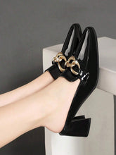Women's Backless High Heels With Chain Decoration, Fashion Square Toe Slip-On Chunky Heeled Sandals,